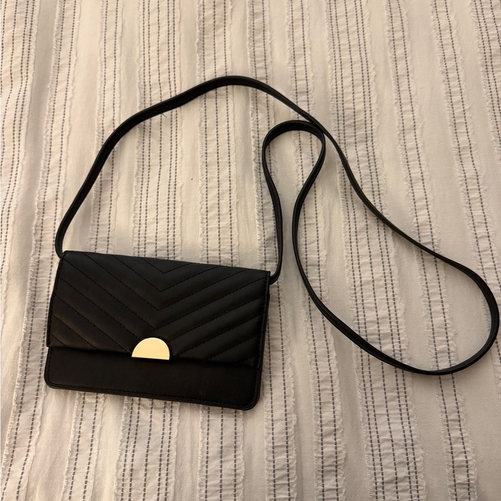 A New Day Black Faux Leather Quilted Shoulder Bag